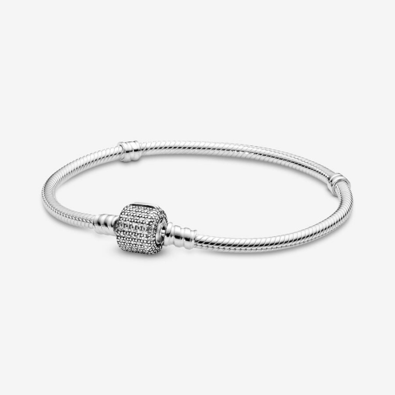 Pandora Moments Sparkling Pavé Clasp Snake Chain Bracelet Sterling Silver | 34527-IUJM