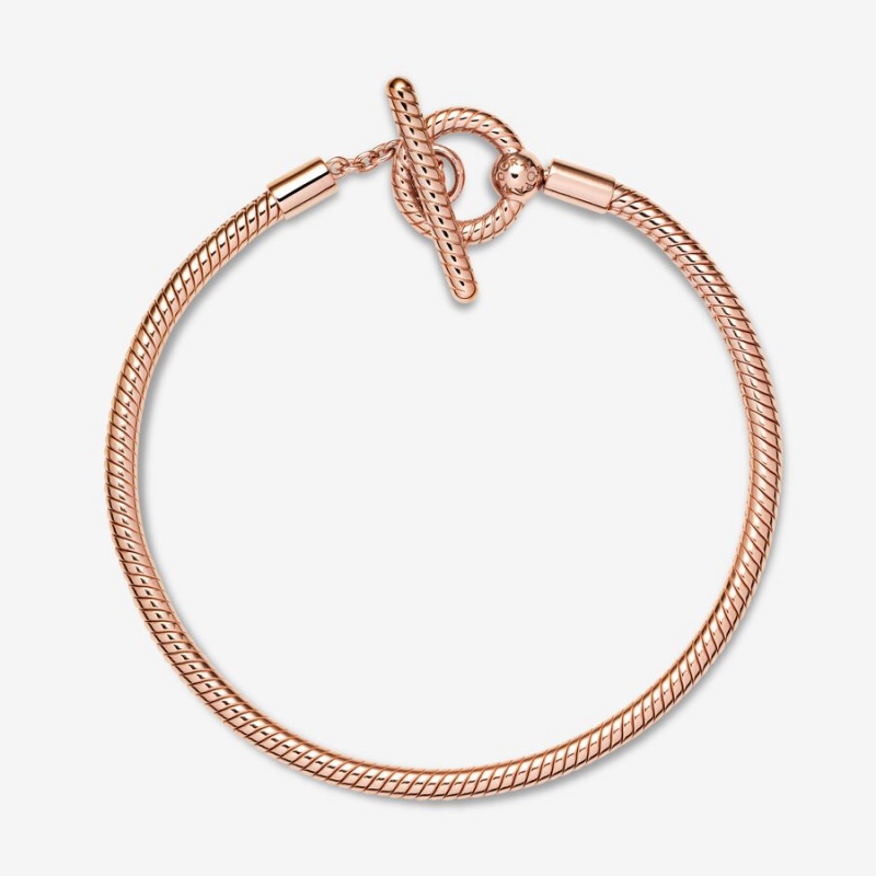 Pandora Moments T-Bar Snake Chain Bracelet Rose Gold Plated | 79425-ETSL