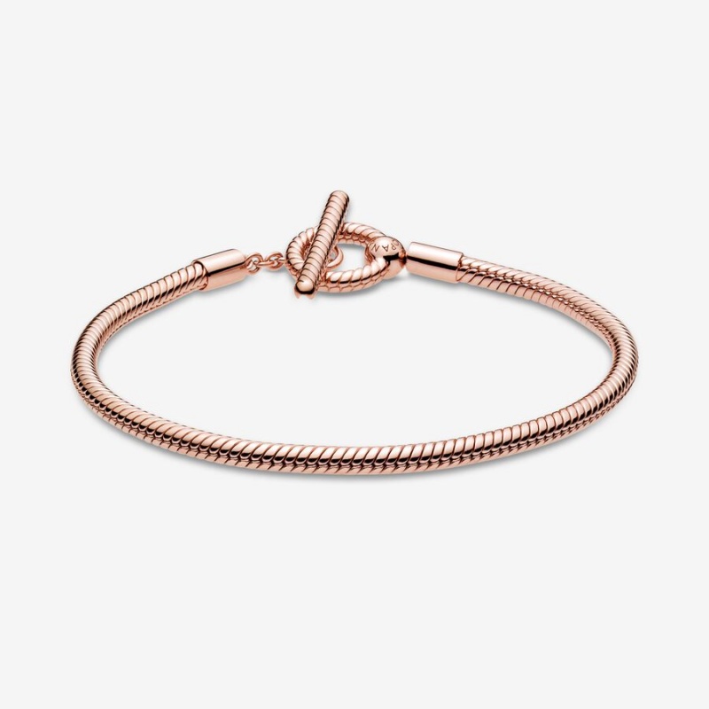 Pandora Moments T-Bar Snake Chain Bracelet Rose Gold Plated | 79425-ETSL