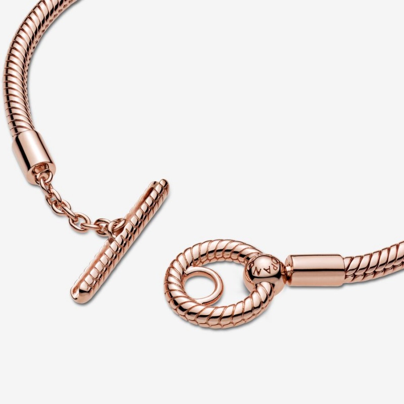 Pandora Moments T-Bar Snake Chain Bracelet Rose Gold Plated | 79425-ETSL