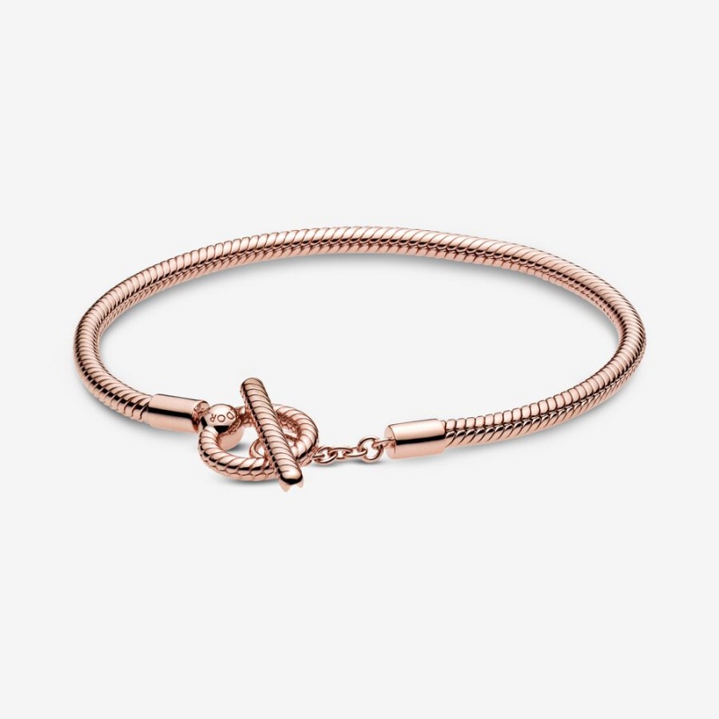 Pandora Moments T-Bar Snake Chain Bracelet Rose Gold Plated | 79425-ETSL