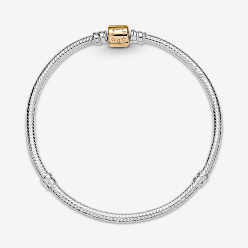 Pandora Moments Two-tone Barrel Clasp Snake Chain Bracelet Two-tone | 71409-HNDA