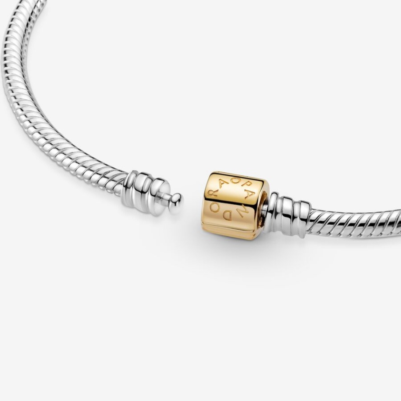 Pandora Moments Two-tone Barrel Clasp Snake Chain Bracelet Two-tone | 71409-HNDA