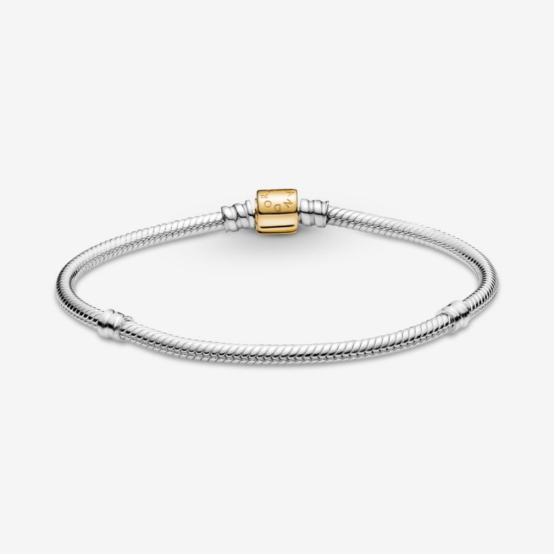 Pandora Moments Two-tone Barrel Clasp Snake Chain Bracelet Two-tone | 71409-HNDA