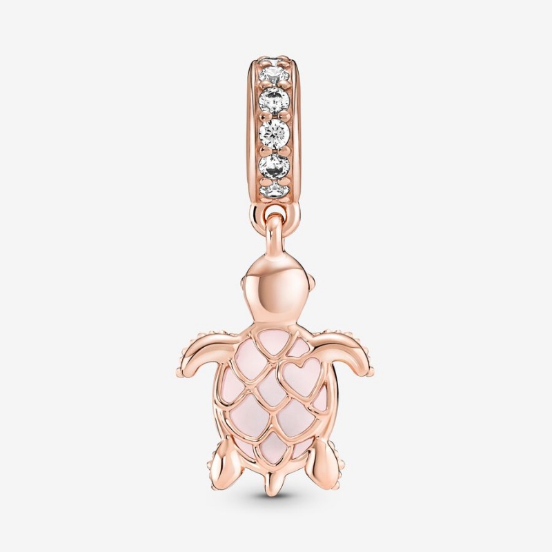 Pandora Murano Glass Pink Sea Turtle Dangle Charm Rose Gold Plated | 03786-OUFQ