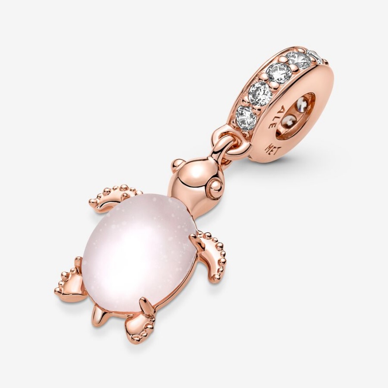 Pandora Murano Glass Pink Sea Turtle Dangle Charm Rose Gold Plated | 03786-OUFQ