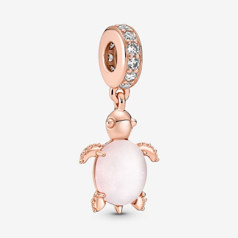 Pandora Murano Glass Pink Sea Turtle Dangle Charm Rose Gold Plated | 03786-OUFQ