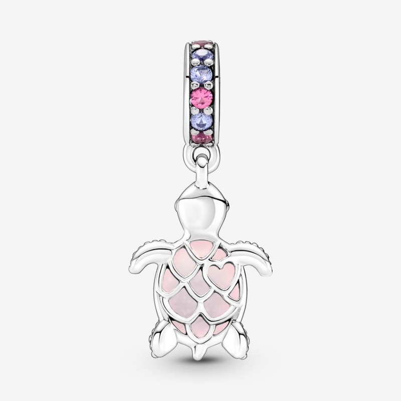 Pandora Murano Glass Pink Sea Turtle Dangle Charm Sterling Silver | 04596-RKYU