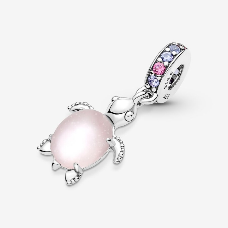 Pandora Murano Glass Pink Sea Turtle Dangle Charm Sterling Silver | 04596-RKYU