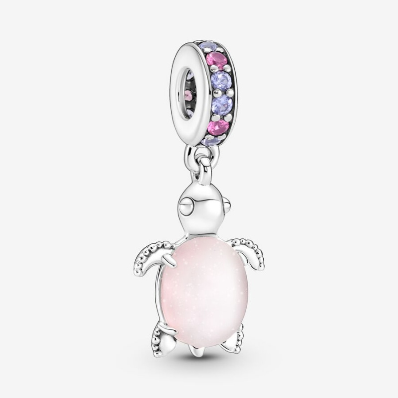 Pandora Murano Glass Pink Sea Turtle Dangle Charm Sterling Silver | 04596-RKYU