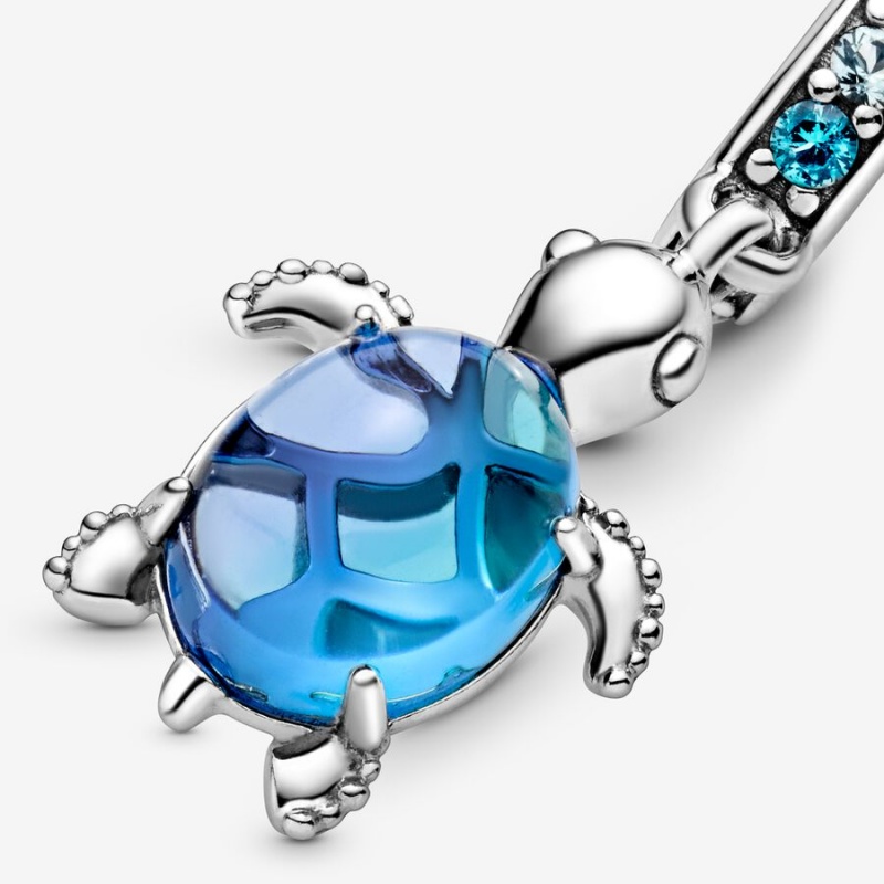 Pandora Murano Glass Sea Turtle Dangle Charm Sterling Silver | 75210-BIXU