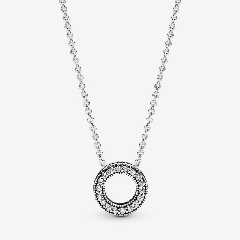 Pandora Pavé and Logo Circle Necklace and Earring Set | 38025-YODG