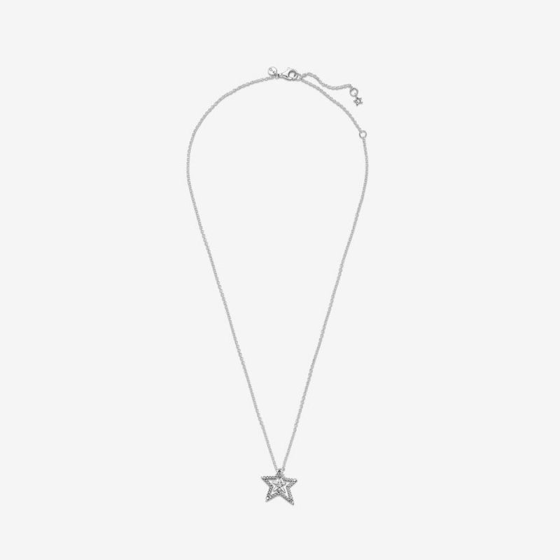 Pandora Pavé Asymmetric Star Collier Necklace Sterling Silver | 28036-HSCZ