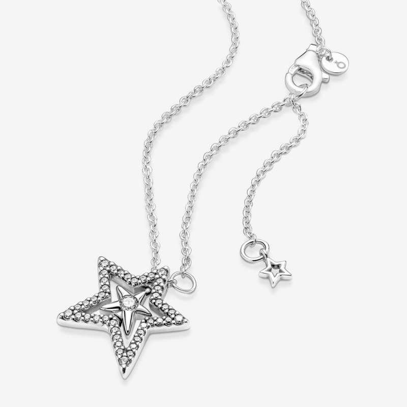 Pandora Pavé Asymmetric Star Collier Necklace Sterling Silver | 28036-HSCZ