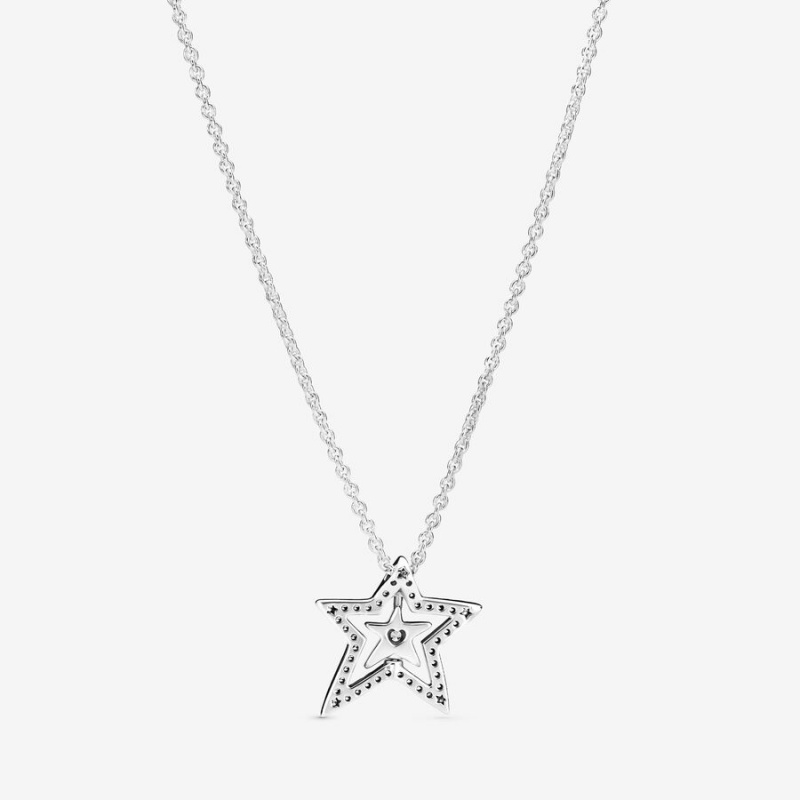 Pandora Pavé Asymmetric Star Collier Necklace Sterling Silver | 28036-HSCZ