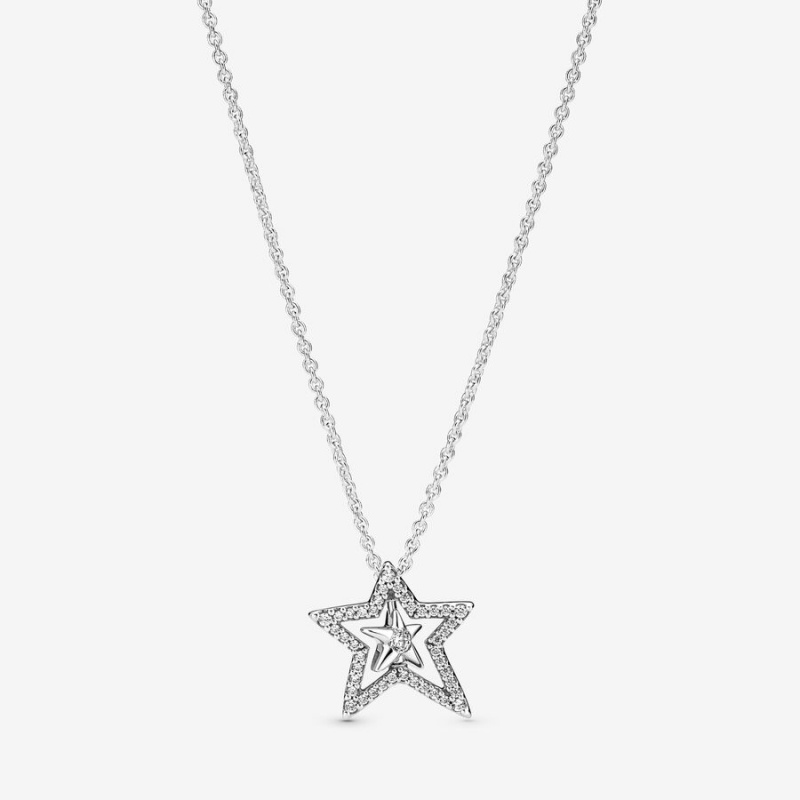 Pandora Pavé Asymmetric Star Collier Necklace Sterling Silver | 28036-HSCZ