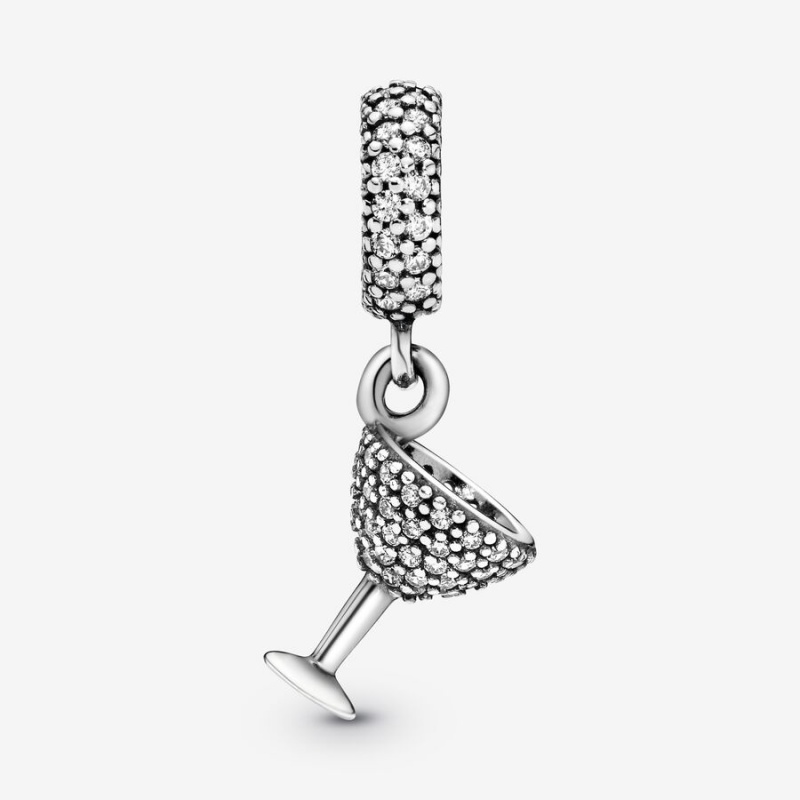 Pandora Pavé Cocktail Glass Dangle Charm Sterling Silver | 02941-QHNW