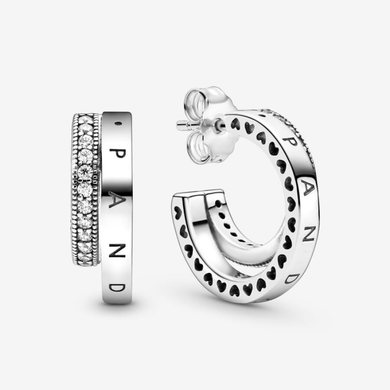 Pandora Pavé Double Hoop Earrings Sterling Silver | 63701-XJGZ