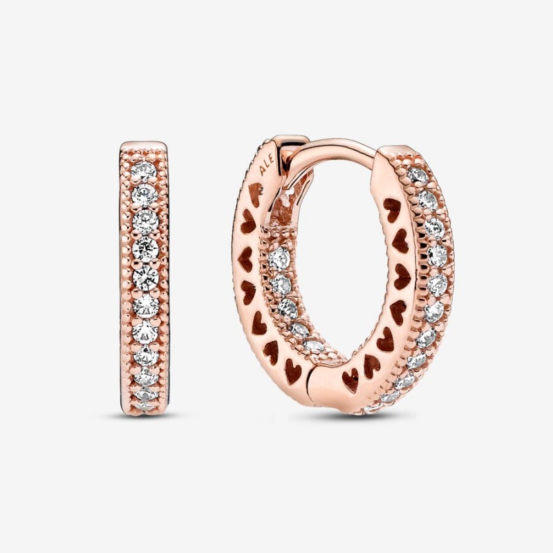 Pandora Pavé Heart Hoop Earrings Rose Gold Plated | 95038-CSTW