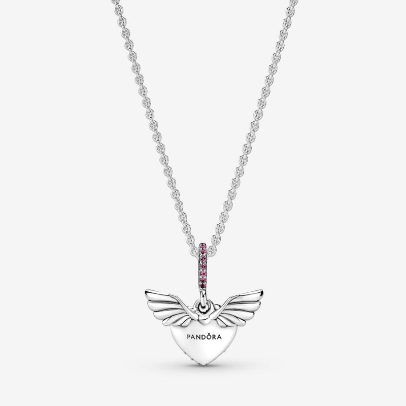 Pandora Pavé Heart & Angel Wings Necklace Sterling Silver | 43815-NDXM