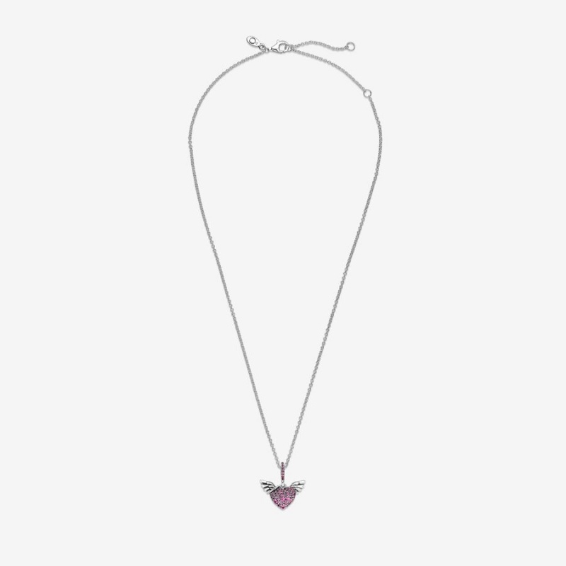 Pandora Pavé Heart & Angel Wings Necklace Sterling Silver | 43815-NDXM