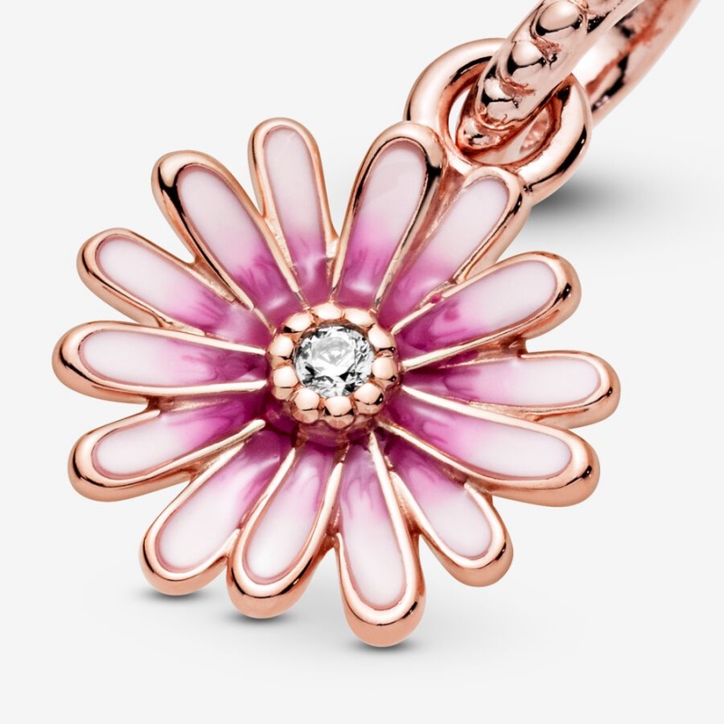 Pandora Pink Daisy Flower Dangle Charm Rose Gold Plated | 70693-KXRM