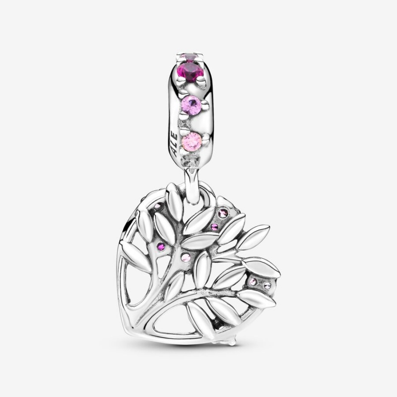 Pandora Pink Heart Family Tree Dangle Charm Sterling Silver | 29183-IPVU