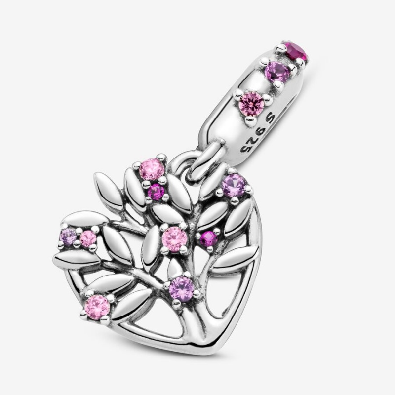 Pandora Pink Heart Family Tree Dangle Charm Sterling Silver | 29183-IPVU