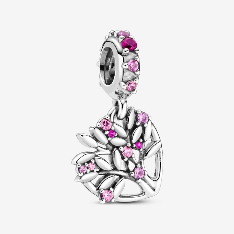 Pandora Pink Heart Family Tree Dangle Charm Sterling Silver | 29183-IPVU