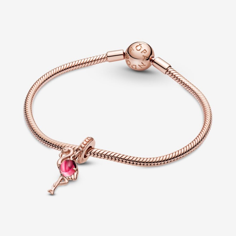 Pandora Pink Murano Glass Flamingo Dangle Charm Rose Gold Plated | 43896-ANXO