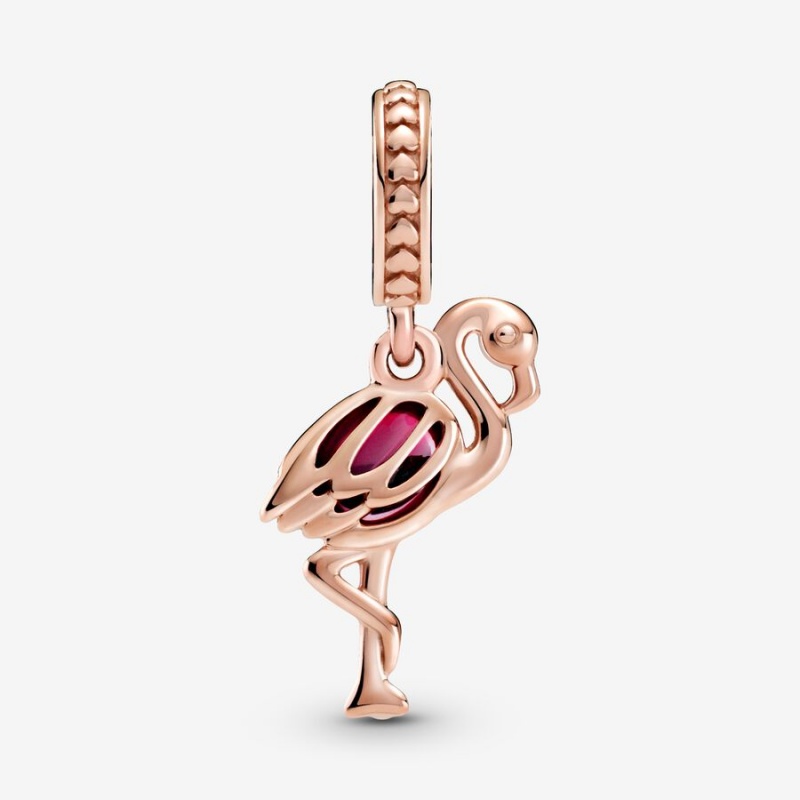 Pandora Pink Murano Glass Flamingo Dangle Charm Rose Gold Plated | 43896-ANXO