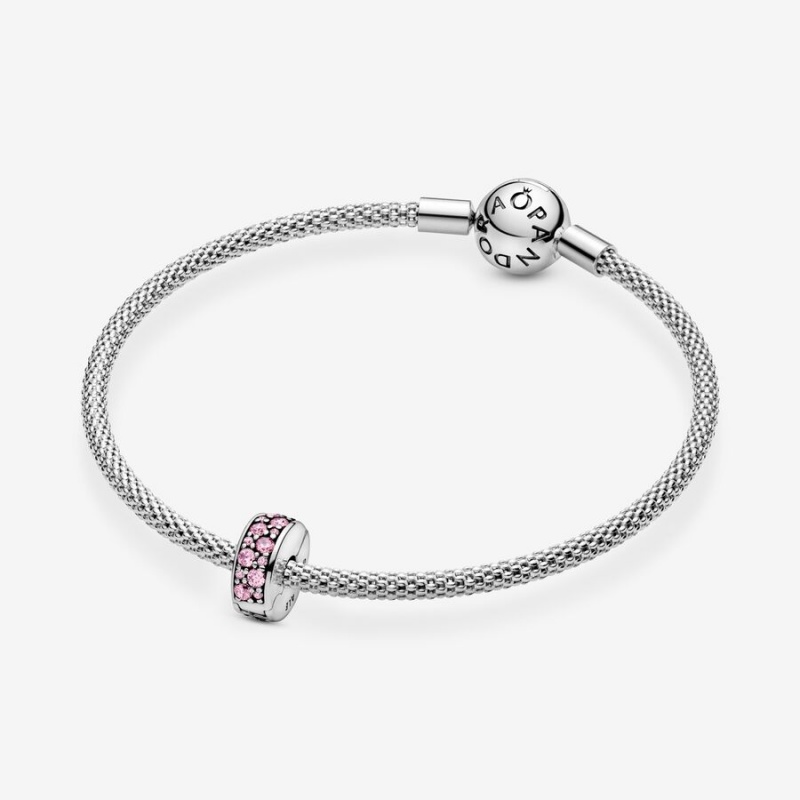 Pandora Pink Pavé Clip Charm Sterling Silver | 13789-BWSJ