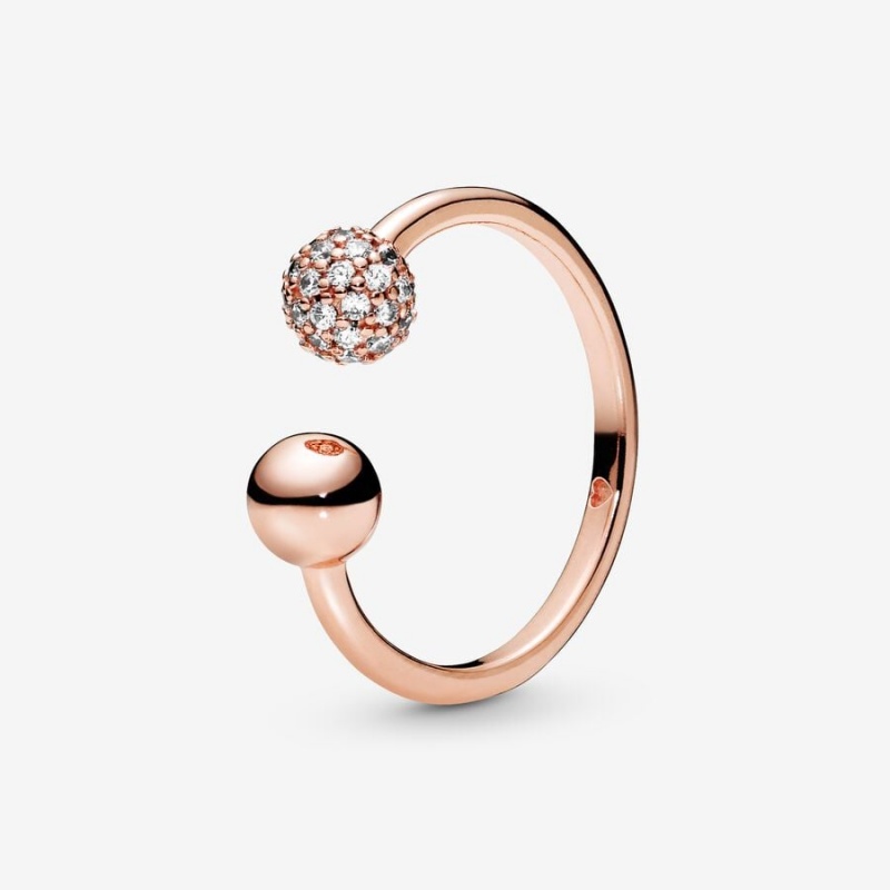 Pandora Polished & Pavé Bead Open Ring Rose Gold Plated | 89652-YNBG