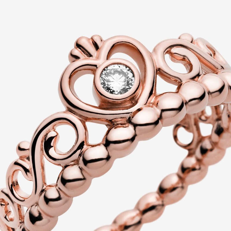 Pandora Princess Tiara Crown Ring Rose Gold Plated | 04589-AQXY