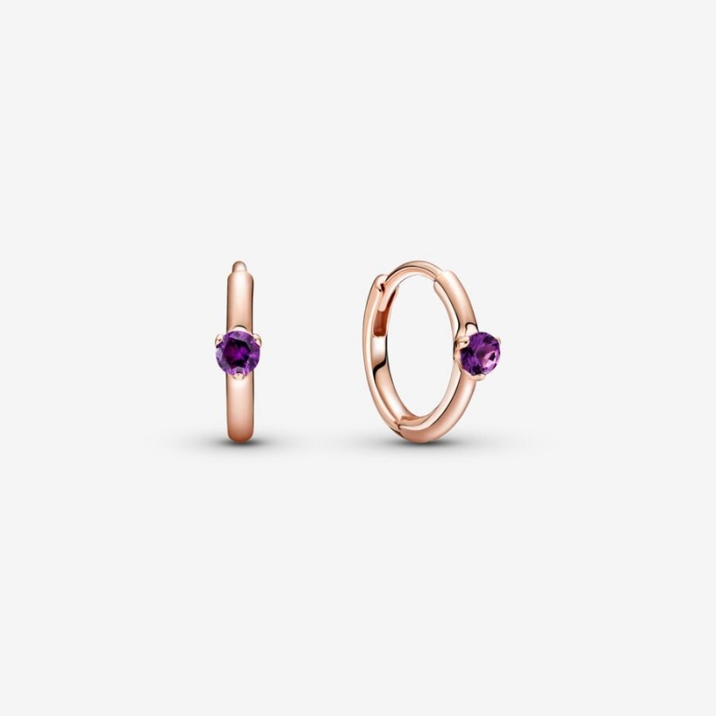 Pandora Purple Solitaire Huggie Hoop Earrings Rose Gold Plated | 98072-RUMC