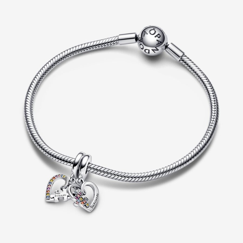 Pandora Puzzle Piece Hearts Splittable Friendship Dangle Charm Sterling Silver | 93158-XGAL