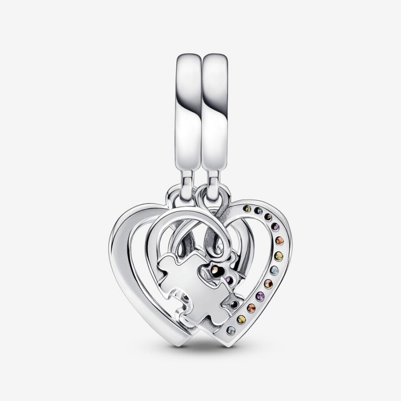 Pandora Puzzle Piece Hearts Splittable Friendship Dangle Charm Sterling Silver | 93158-XGAL