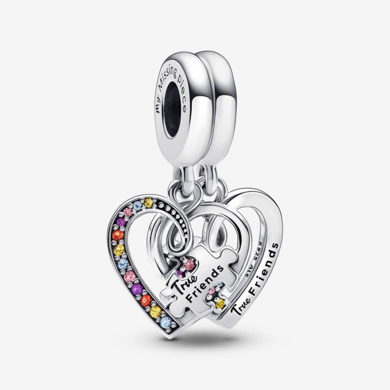 Pandora Puzzle Piece Hearts Splittable Friendship Dangle Charm Sterling Silver | 93158-XGAL