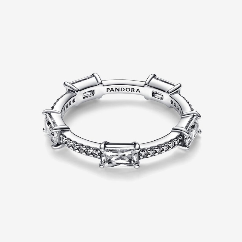 Pandora Rectangular Bars Sparkling Pavé Ring Sterling Silver | 29507-HWFM