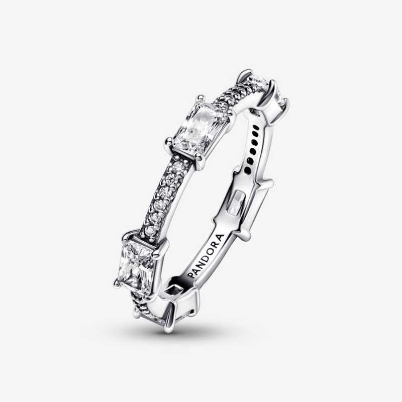 Pandora Rectangular Bars Sparkling Pavé Ring Sterling Silver | 29507-HWFM