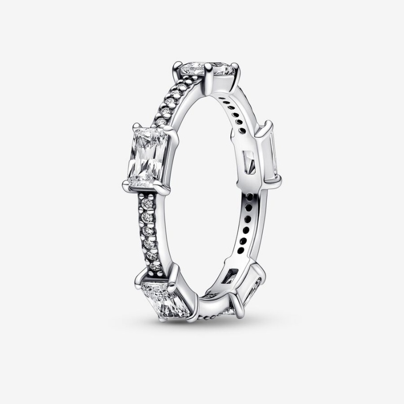 Pandora Rectangular Bars Sparkling Pavé Ring Sterling Silver | 29507-HWFM