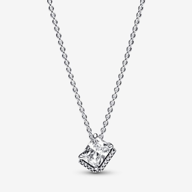 Pandora Rectangular Sparkling Halo Collier Necklace Sterling Silver | 56724-AZTD