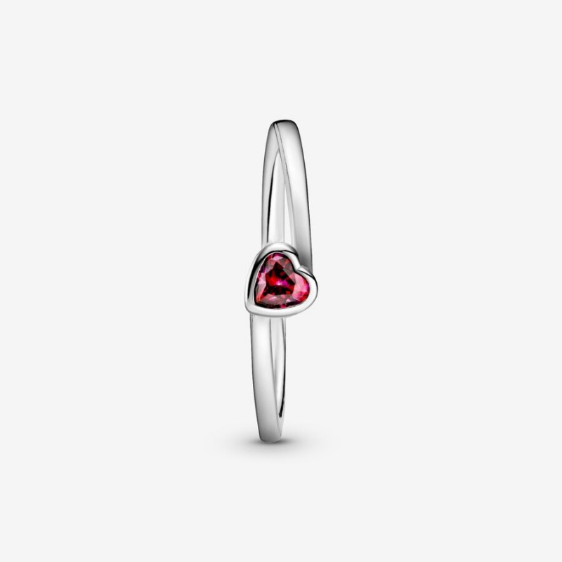 Pandora Red Tilted Heart Solitaire Ring Sterling Silver | 13759-EOSP