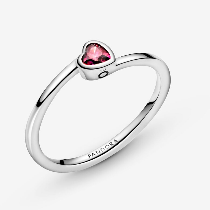 Pandora Red Tilted Heart Solitaire Ring Sterling Silver | 13759-EOSP