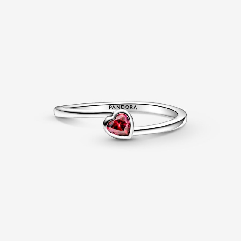 Pandora Red Tilted Heart Solitaire Ring Sterling Silver | 13759-EOSP