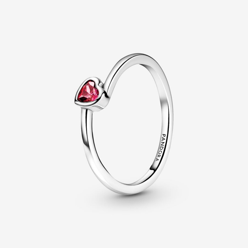 Pandora Red Tilted Heart Solitaire Ring Sterling Silver | 13759-EOSP