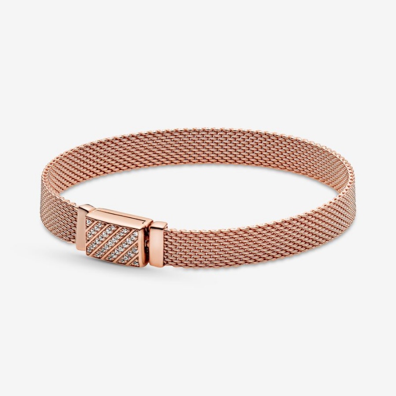 Pandora Reflexions Long Clasp Pavé Bracelet Rose Gold Plated | 04796-GZUH