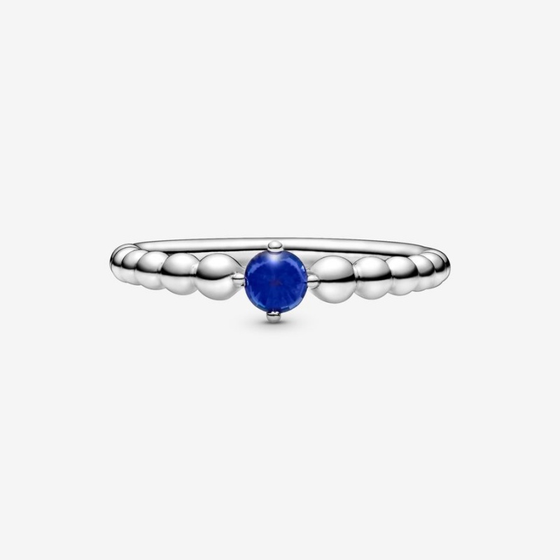 Pandora September Sea Blue Beaded Ring Sterling Silver | 37250-UFAD