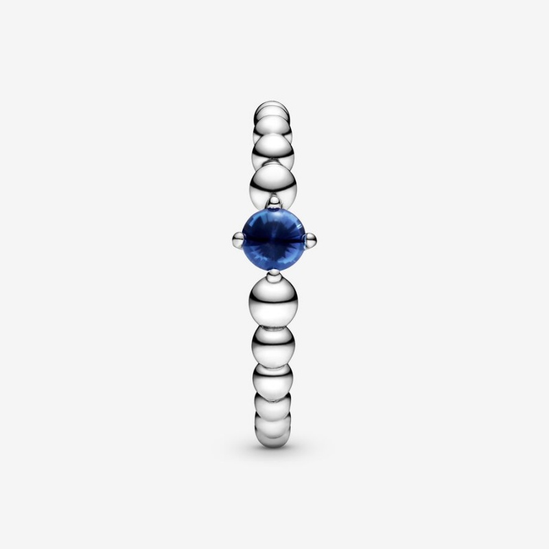 Pandora September Sea Blue Beaded Ring Sterling Silver | 37250-UFAD