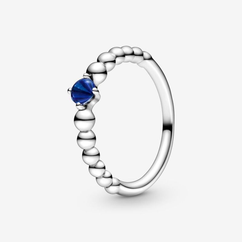 Pandora September Sea Blue Beaded Ring Sterling Silver | 37250-UFAD